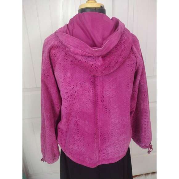 Margaret Godfrey Women's 80's Vintage Pink Eyelet Suede Zipper Hoodie Jacket L - Picture 4 of 8